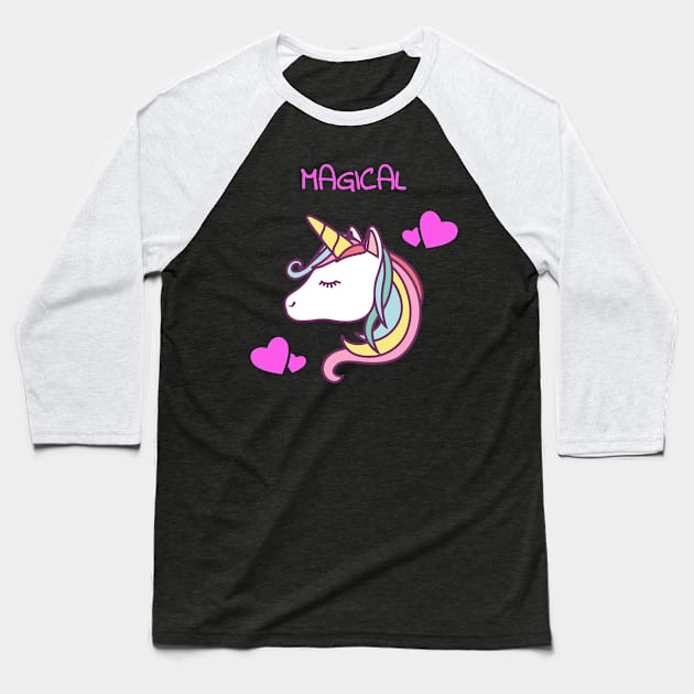 Magical Unicorn Baseball T-Shirt by fromherotozero